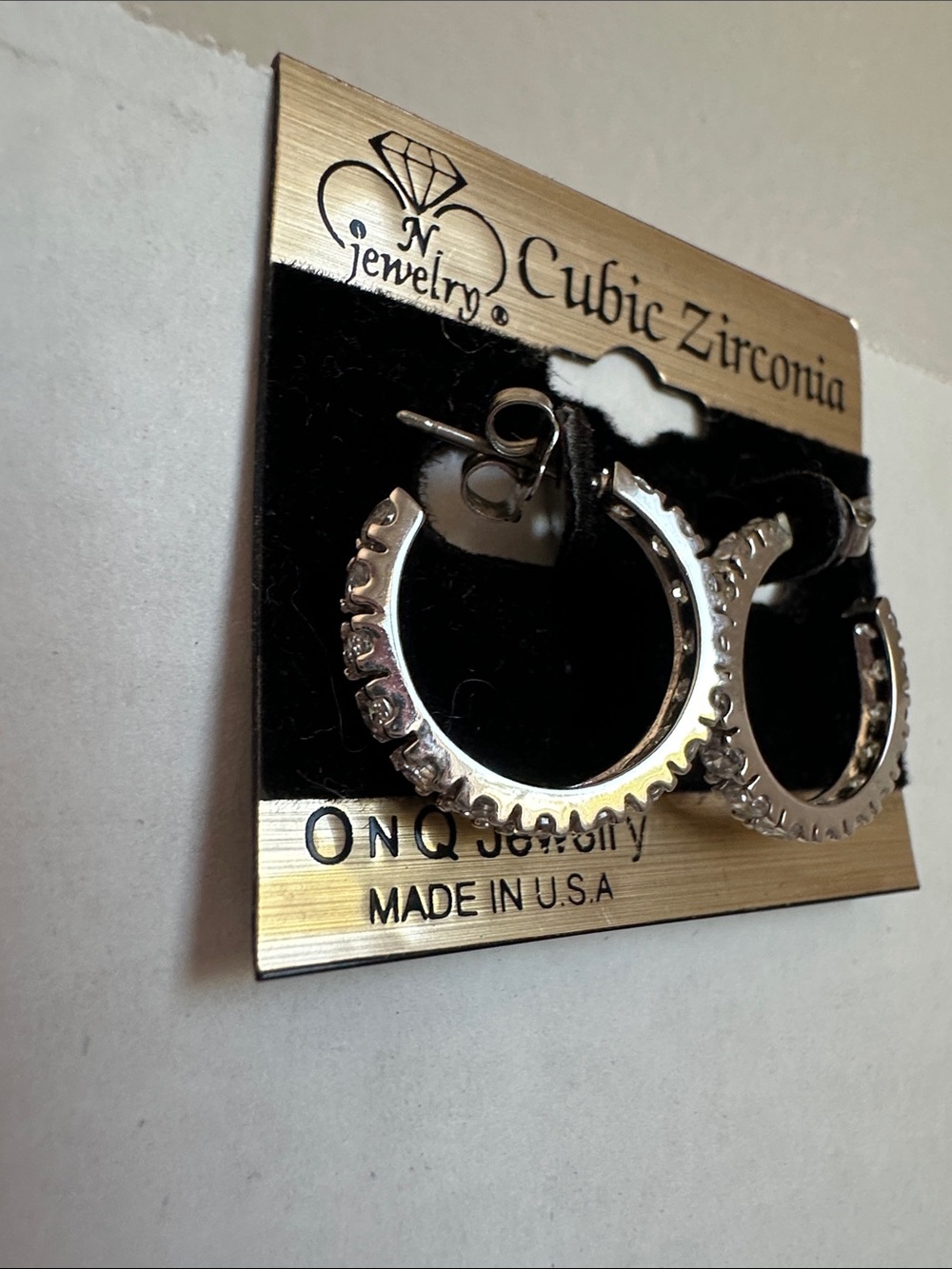 Silver-Tone Hoop Earrings with Clear Cubic Zirconia